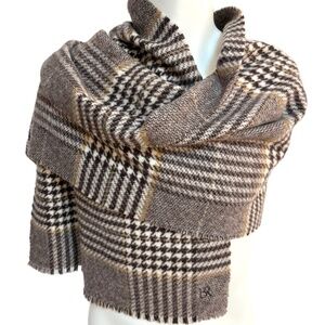 Banana Republic Wool Wrap – Taupe, Ivory & Charcoal Plaid – Oversized Scarf Shaw